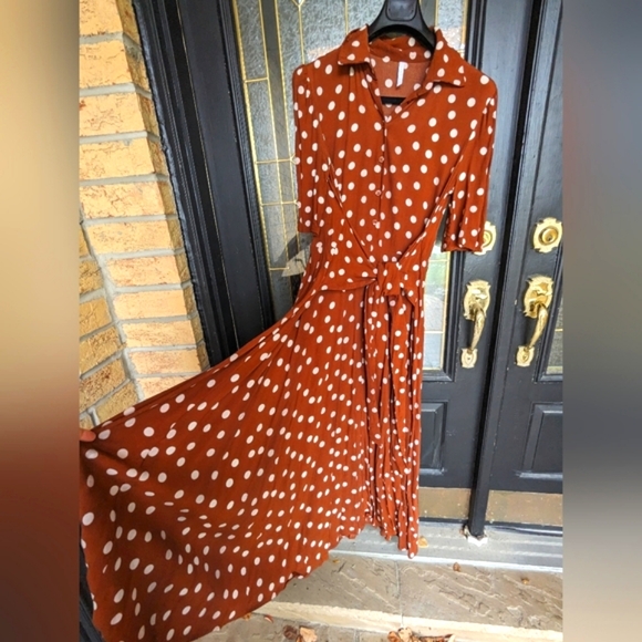 Brown and Cream Polka Dot Maxi Dress - Picture 1 of 9